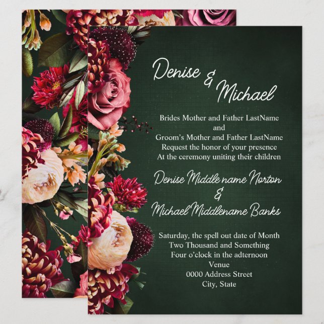 Convites Chrysanthemum em no Emerald Wedding (Frente/Verso)