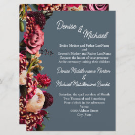 Convites Chrysanthemum em no Teal Meia-Noite