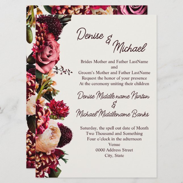 Convites Chrysanthemum na Snow White (Frente/Verso)