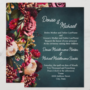 Convites Chrysanthemum no sobre o Casamento Teal