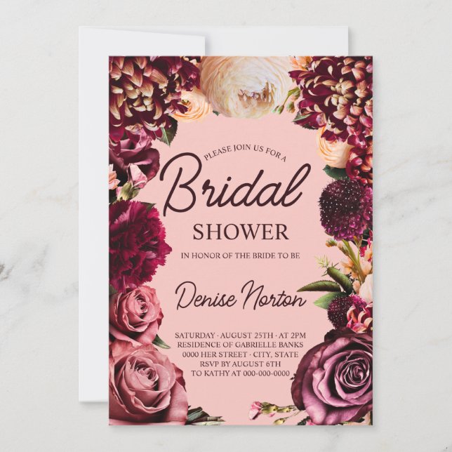 Convites Chrysanthemum no sobre o Chá de panela Rosa Gossam (Frente)