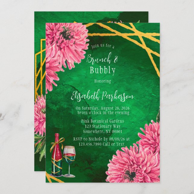 Convites Chrysanthemum Rosa Geométrico Brunt & Bubble (Frente/Verso)