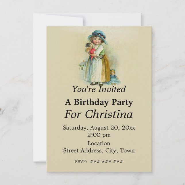 Convites Chubby Cheeks Vintage Birthday Girl Dols Tan (Frente)