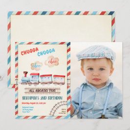 Convites Chugga Choo Train Vintage Boy Red Blue Birday