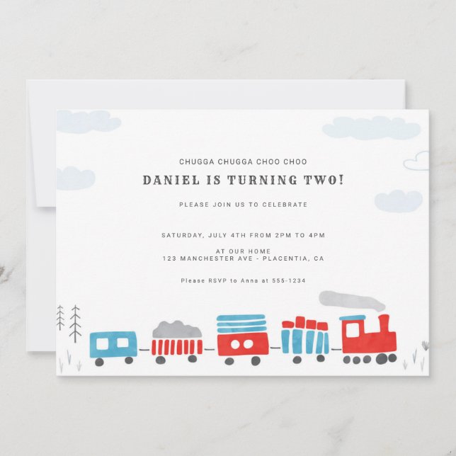 Convites Chugga Chugga Choo choo Festa de aniversário do tr (Frente)