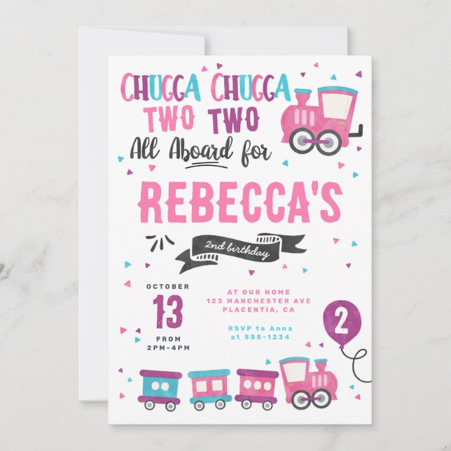 Convites Chugga Chugga Choo choo Girl Train Festa de aniver (Frente)