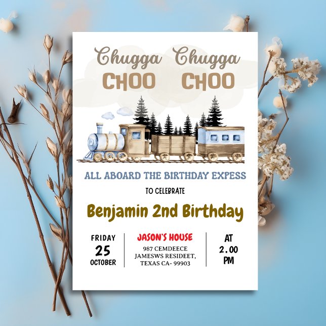 Convites Chugga Chugga Choo Choo Vintage Aniversário (Chugga Chugga Choo Choo Vintage Train Birthday Invitation
)