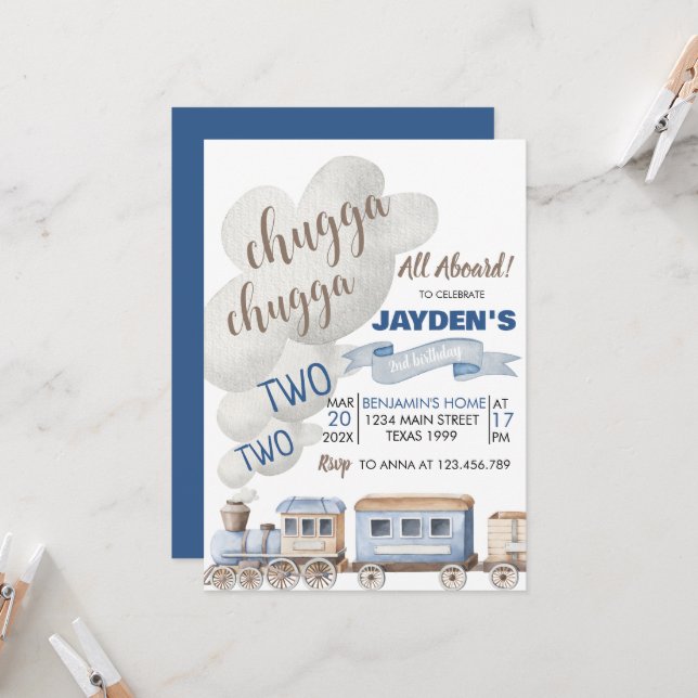 Convites Chugga Chugga Dois Comboios Todos A Bordo Aniversá (Frente/Verso In Situ)