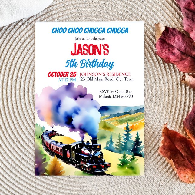 Convites Chugga chugga festa de aniversário (Chugga chugga train birthday party template invitation instant download vintage steam train watercol)