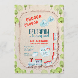 Convites Chugga Trem Choo Boy Red Blue Birday Rails