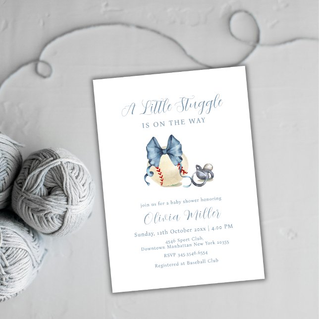 Convites Chupeta Arco Beisebol Esporte Chás de Bebê (Bow Pacifier Baseball Sport Baby Shower Invitation)