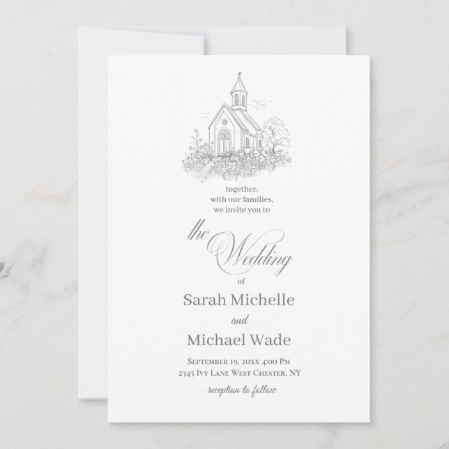 Convites Church Calligraphy Wedding Invitation (Frente)