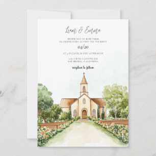 Convites Church Watercolor Vinatge Wedding
