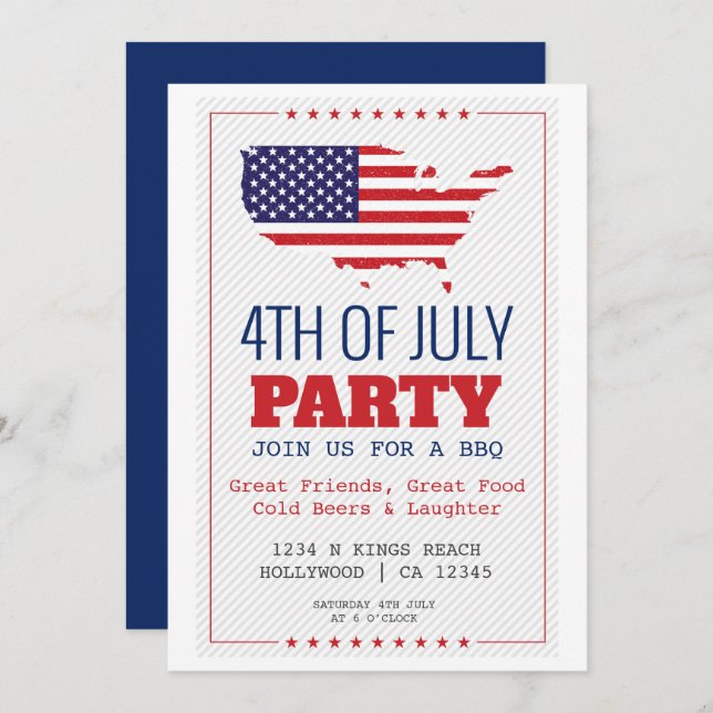 Convites CHURRASCO 4 de julho Partido Patriótico (Frente/Verso)