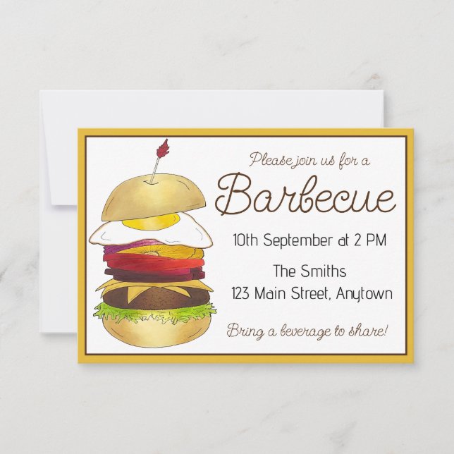 Convites Churrasco australiano Barbecue Burger com Comida L (Frente)