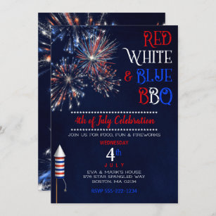 Convites CHURRASCO Azul Branco Vermelho 4 de julho