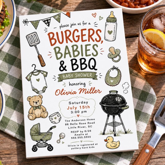 Convites Churrasco, Bebês & Chás de Bebê BBQ (Criador carregado)