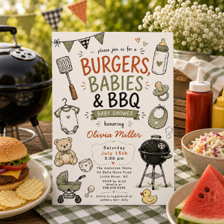 Convites Churrasco, Bebês & Chás de Bebê BBQ