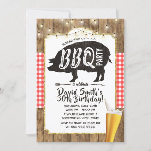 Convites CHURRASCO & Beer Rustic String Lights Festa de ani