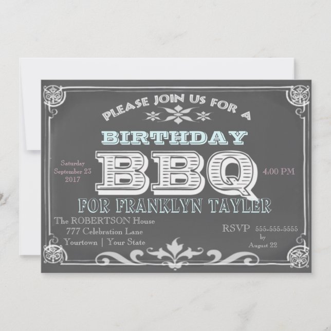 Convites Churrasco Birthday Chalkboard (Frente)