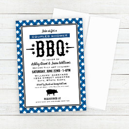 Convites Churrasco Casal Rustic Blue Gingham