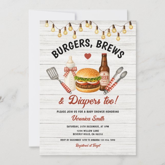 Convites Churrasco, Cervejas e fraldas também Chá de Bebê B (Frente)