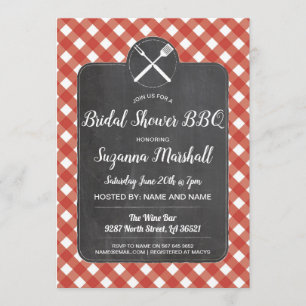 Convites CHURRASCO Chá de panela Invite Gingham Chalk Verm