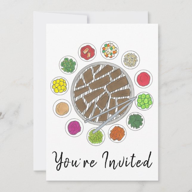 Convites Churrasco coreano Barbecue - Comida de Banchan tor (Frente)