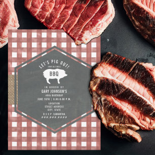 Convites Churrasco de Aniversário do Red Gingham Chalkboard