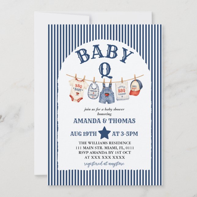 Convites Churrasco de Bebê Burger Baby-Q Blue Boy (Frente)