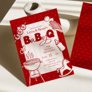 Convites Churrasco de Casal com Bolinhas Cor-de-Rosa e Verm