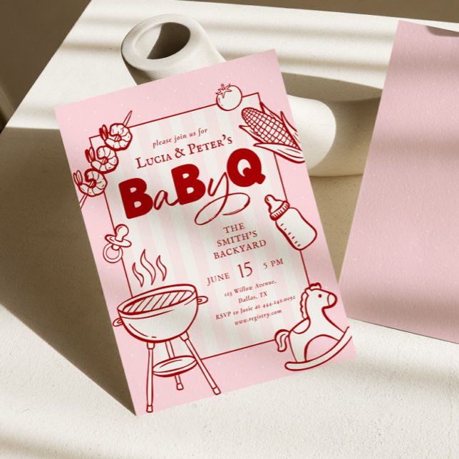 Convites Churrasco de Casal com Bolinhas Cor-de-Rosa e Verm (Criador carregado)