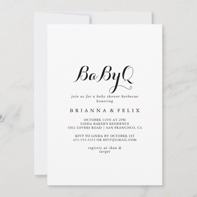 Convites Churrasco de Chá de fraldas BabyQ de Caligrafia Mo (Frente)