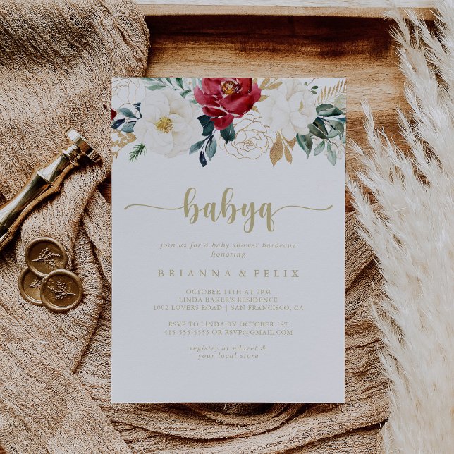 Convites Churrasco de Chá de fraldas Clássico Dourado Flora (Criador carregado)
