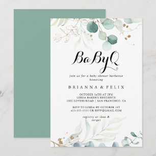 Convites Churrasco de Chá de fraldas de Bebê Dourado Russ