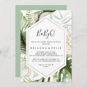 Convites Churrasco de Chá de fraldas de Bebê tropical Doura