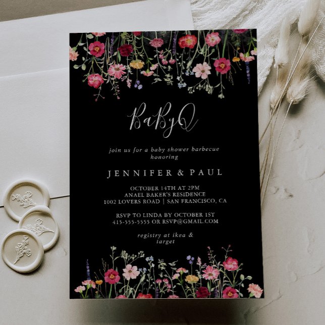 Convites Churrasco de Chá de fraldas de Flor Selvagem Multi (Criador carregado)