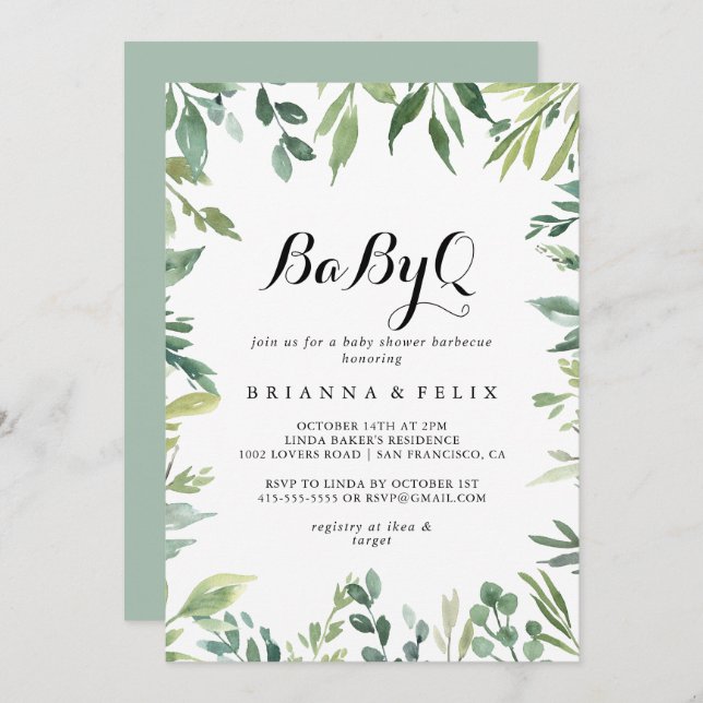 Convites Churrasco de Chá de fraldas Elegante Verde Bebê (Frente/Verso)