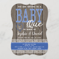 Churrasco de Chá de fraldas Rustic Blue Gingham Wo