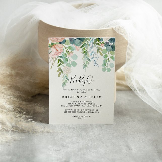 Convites Churrasco de Chá de fraldas Tropical Floral BabyQ (Criador carregado)