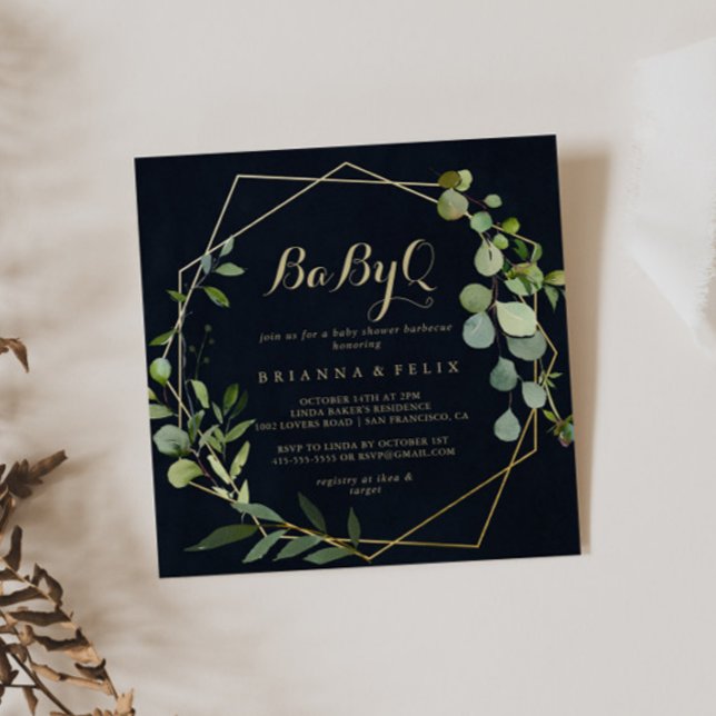 Convites Churrasco de Chá de fraldas Verde Dourado Geométri (Criador carregado)