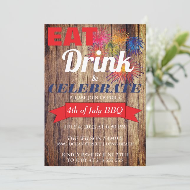 Convites Churrasco de fogos de artifício de Verão (Em pé/Frente)