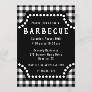 Convites Churrasco De Gingham Preto E Branco