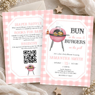 Convites Churrasco de Hambúrguer Rosa Tudo Em Um Chá de Beb