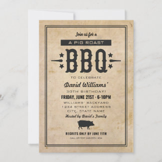 Convites Churrasco de Porco Rústico Aniversário Vintage