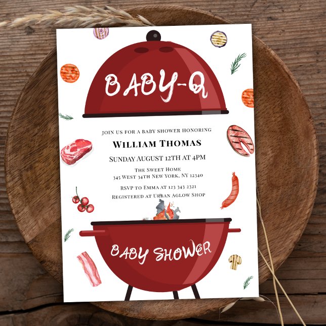 Convites Churrasco de Quintal Moderno Russo Chá de fraldas  (Rustic Modern Backyard BBQ Baby Q Baby Shower Invitation)