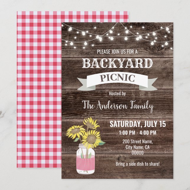 Convites Churrasco de vizinhança de picnic no quintal (Frente/Verso)