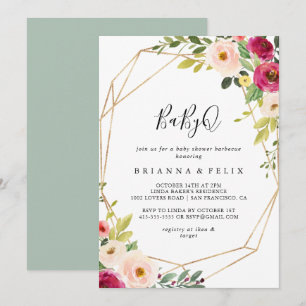 Convites Churrasco do Chá de fraldas Dourado Geometric Gre