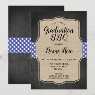 Convites CHURRASCO Festa de formatura Invite Burlap Azul Gi