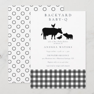 Convites Churrasco   Gingham Black   Chá de fraldas russo